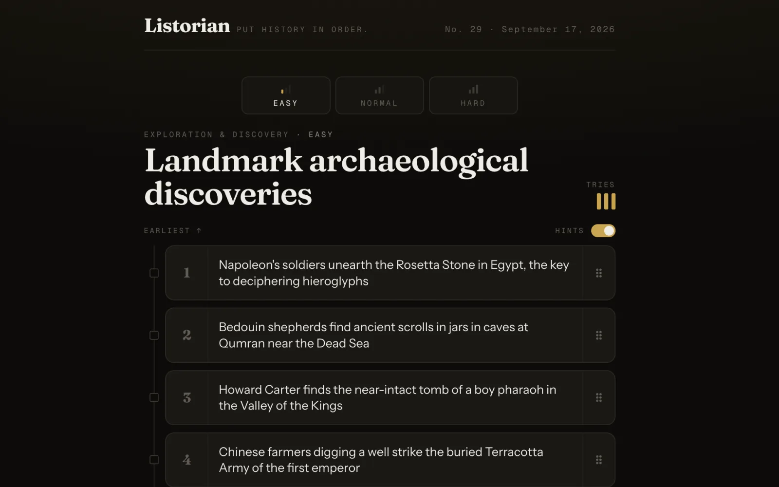 Listorian puzzle screen